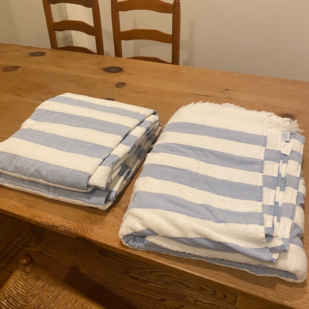 Matouk Amado Blue and White Beach Towels (4) and Blanket